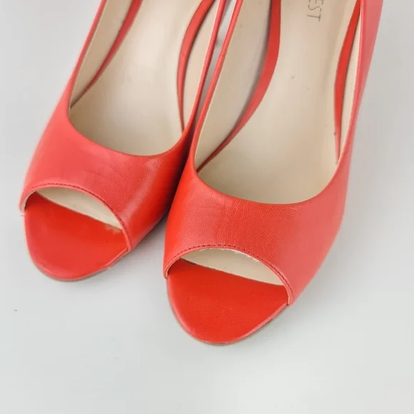 Nine West Peep Toe Leather Pumps Heels Coral Orange Size 5.5M - Picture 14 of 14